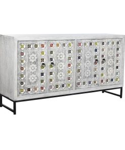 Dientafel DKD Home Decor Keramisch Grijs Wit Mangohout (150 x 38 x 80 cm)