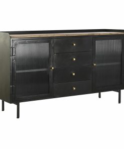 Dientafel DKD Home Decor Natuurlijk Zwart Gouden Metaal Mangohout (145 x 40 x 85 cm)