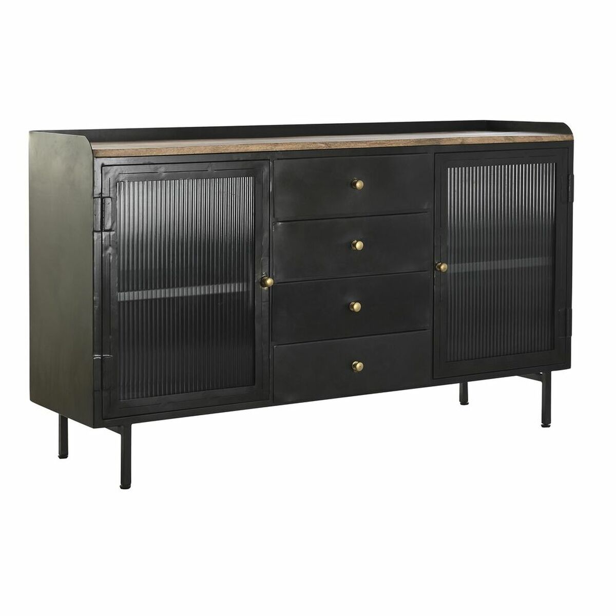 Dientafel DKD Home Decor Natuurlijk Zwart Gouden Metaal Mangohout (145 x 40 x 85 cm)