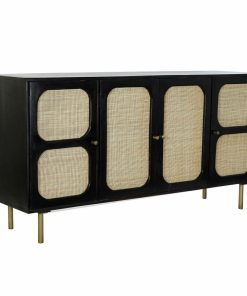 Dientafel DKD Home Decor Zwart Gouden Natuurlijk Rotan Mangohout 150 x 40 x 78 cm