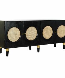 Dientafel DKD Home Decor Zwart Natuurlijk Rotan Mangohout (150 x 40 x 65 cm)