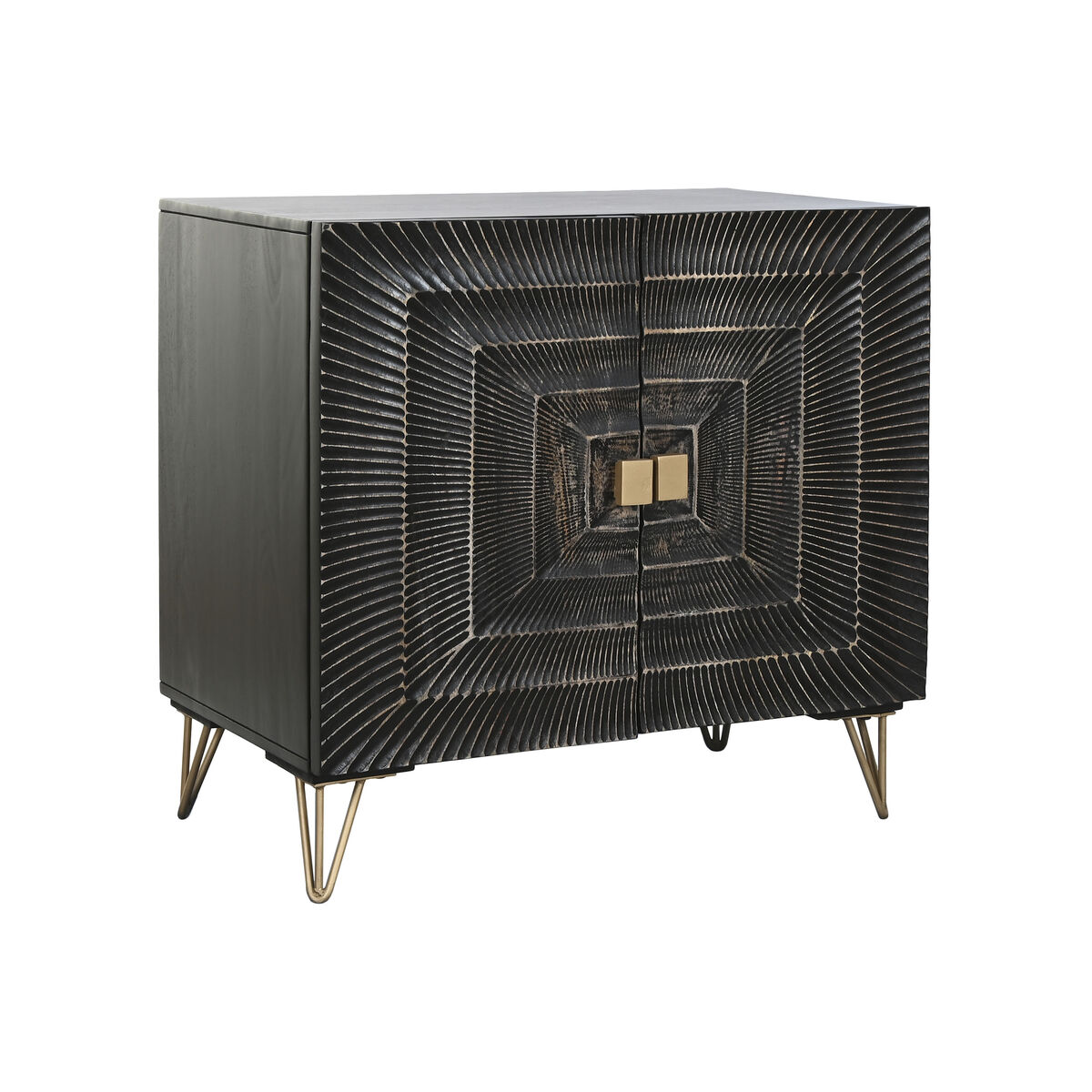 Dientafel Home ESPRIT Zwart Gouden Metaal Mangohout 81 x 45 x 75 cm