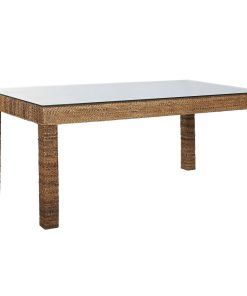 Eettafel Home ESPRIT Natuurlijk Gehard glas Vezel Teakhout 180 x 90 x 77 cm