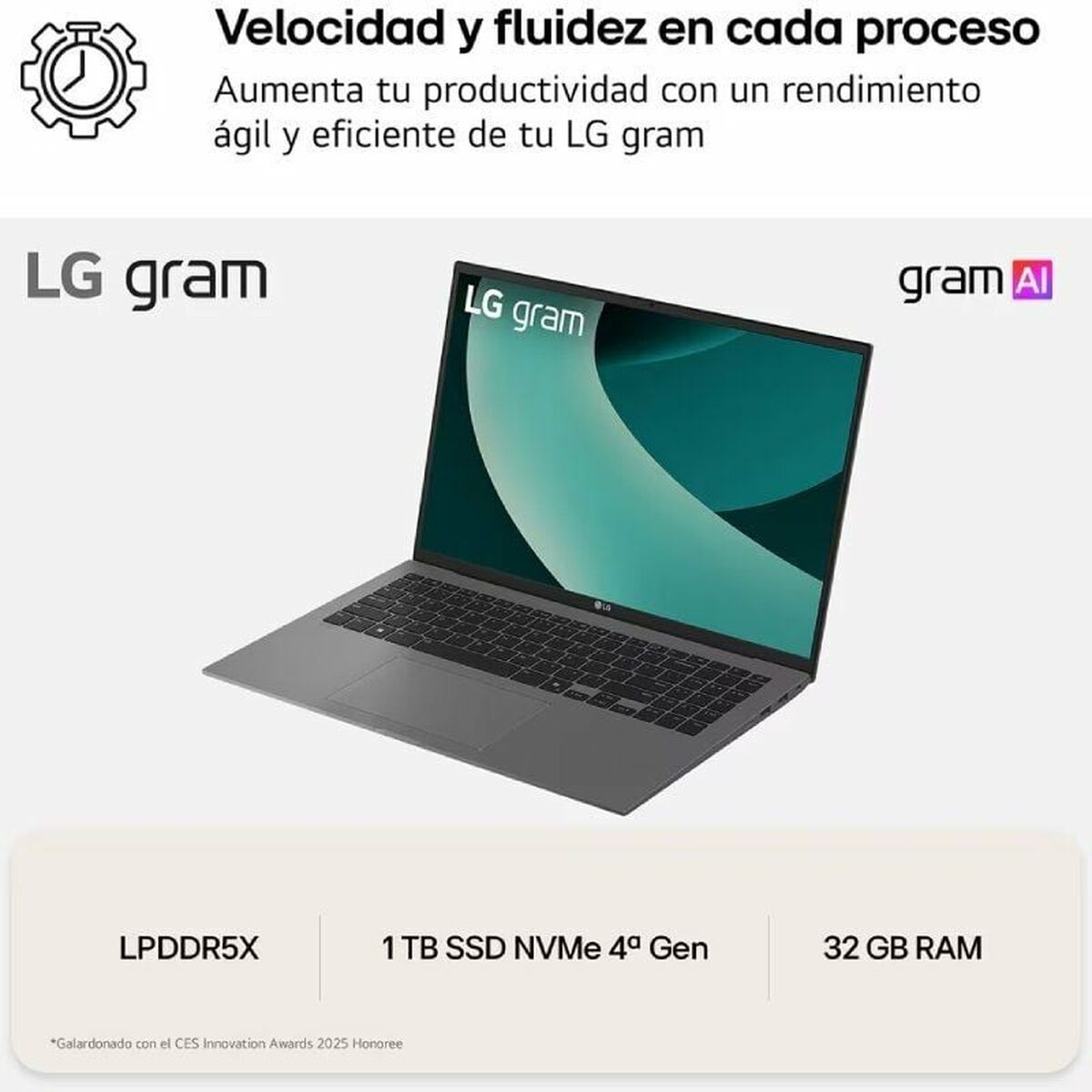 Laptop LG 16Z90TL-G.AU88B 16" intel core ultra 7 32 GB RAM 1 TB SSD Qwerty Spaans - Afbeelding 2