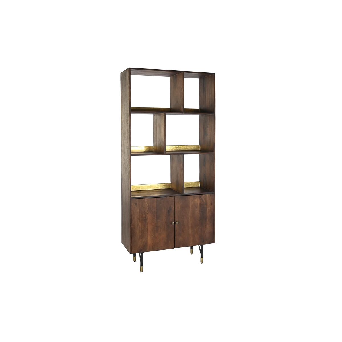 Planken DKD Home Decor Zwart Gouden Metaal Donkerbruin Mangohout 4 Planken (90 x 35 x 200 cm)
