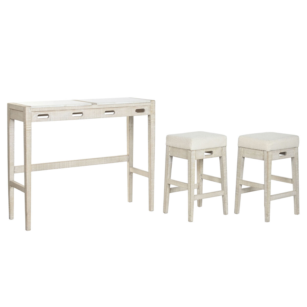 Tafel met stoelen Home ESPRIT Wit Natuurlijk 112 x 40 x 96 cm - Afbeelding 2