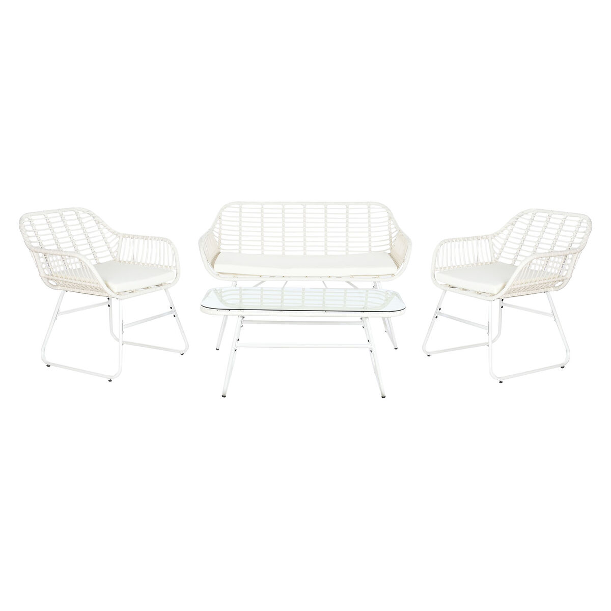 Tuinmeubilair DKD Home Decor Wit 124 x 74 x 84 cm (4 Onderdelen)
