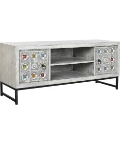 Tv-meubel DKD Home Decor Wit Beige Grijs Multicolour Keramisch Mangohout 130 x 40 x 56 cm