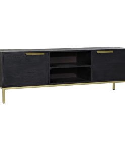 Tv-meubel DKD Home Decor Zwart Metaal Gouden Mangohout (147 x 40 x 51 cm)
