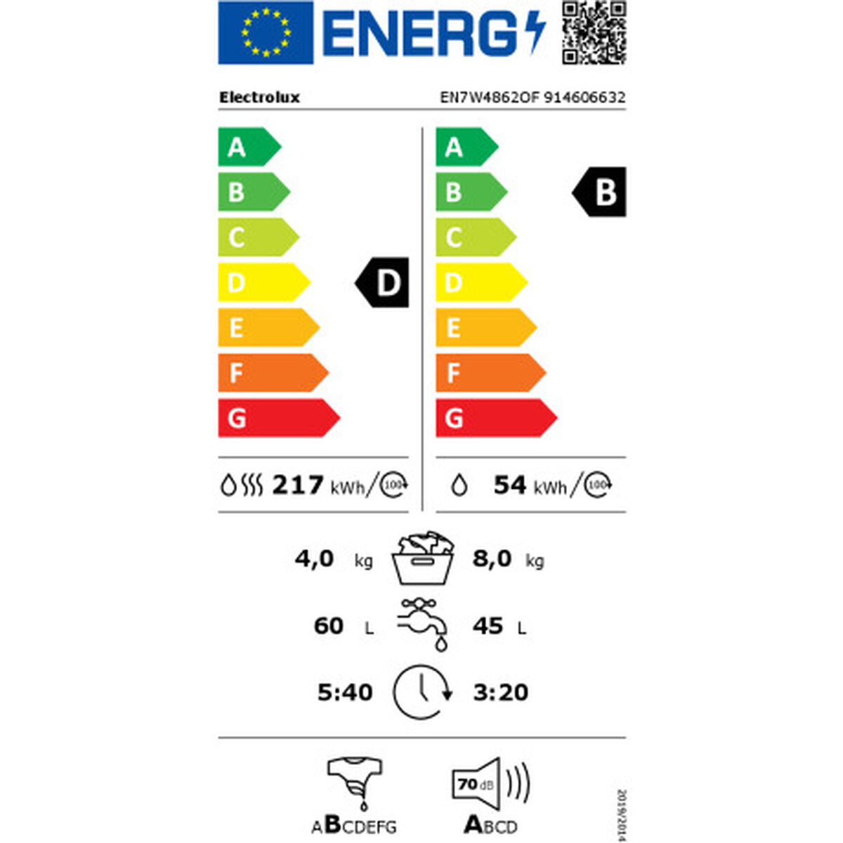 Washer - Dryer Electrolux EN7W4862OF 8kg / 4kg - Afbeelding 2
