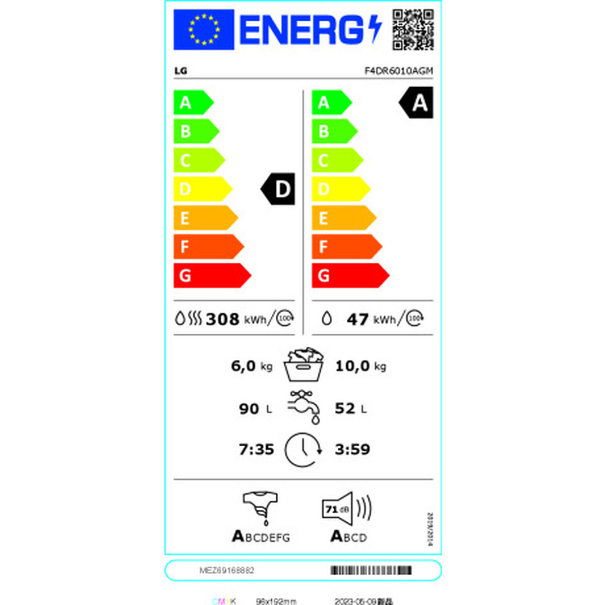 Washer - Dryer LG F4DR6010AGM 10kg / 6kg Zwart - Afbeelding 2