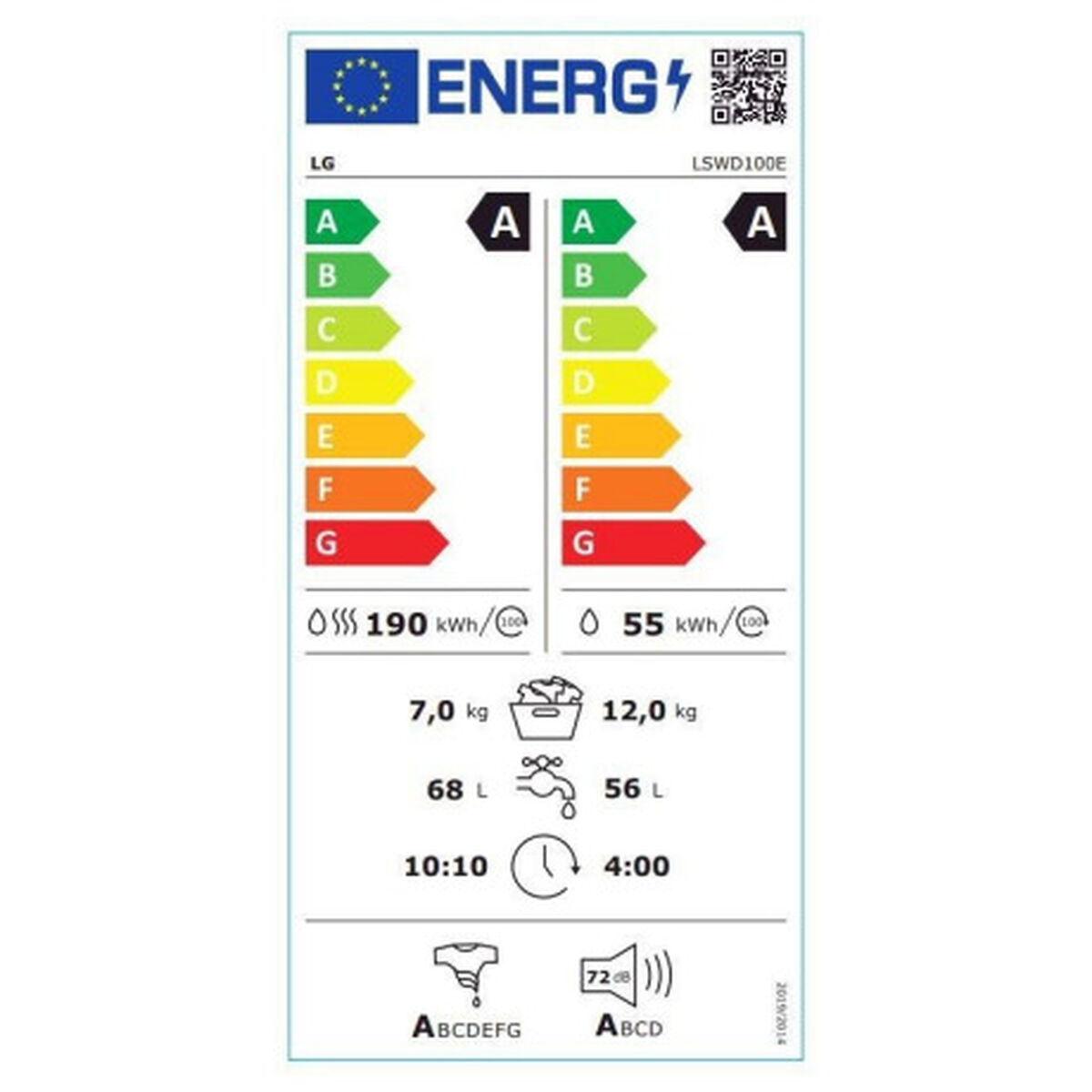 Washer - Dryer LG LSWD100E 1600 rpm 12kg / 7kg - Afbeelding 2