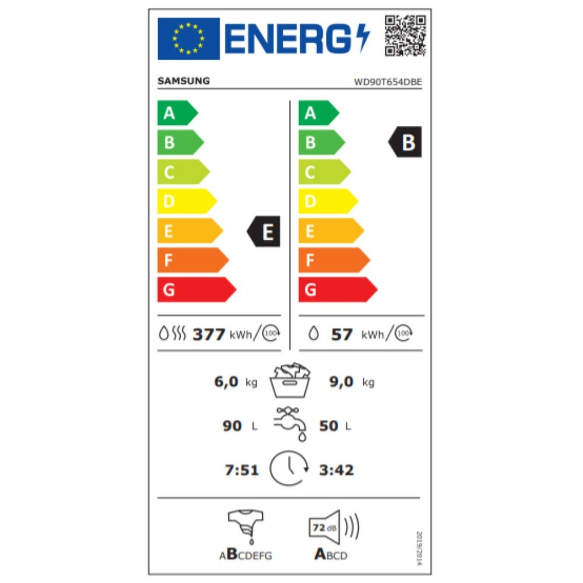 Washer - Dryer Samsung WD90T654DBE 9kg / 6kg 1400 rpm Wit - Afbeelding 2