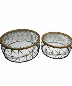 Set van 2 tafels DKD Home Decor Zwart Natuurlijk 100 x 100 x 43 cm